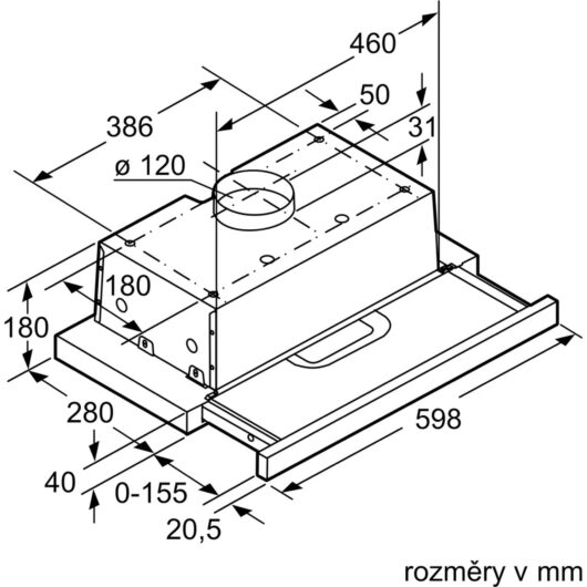 Vestavný výsuvný odsavač Bosch DFT63AC50 - Image 2